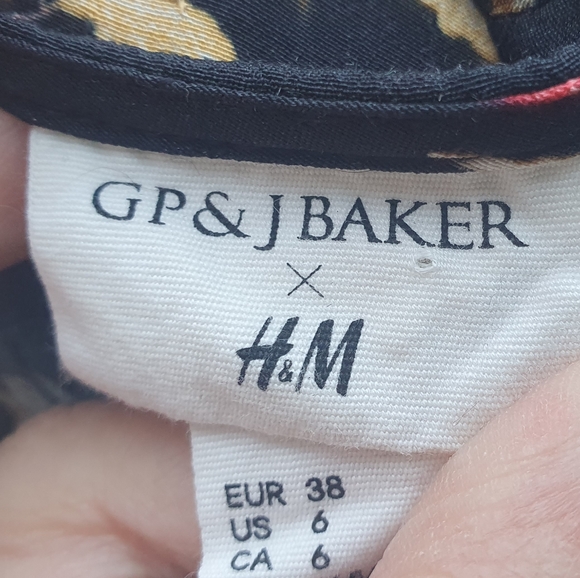 GP & J Baker X H&M Tea Dress Midi Black Flowers Oriental Collab uk10 us6 - Picture 12 of 14